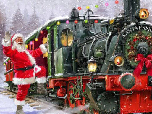 Painting of Santa and Santa Express train